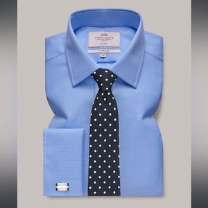 Hawes & Curtis Dobby Fitted Slim Shirt French Cuff Blue/White 14.5/33 NWT IN PKG
